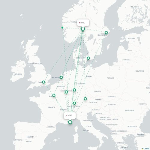 Mapa de vuelo directo Oslo - Niza
