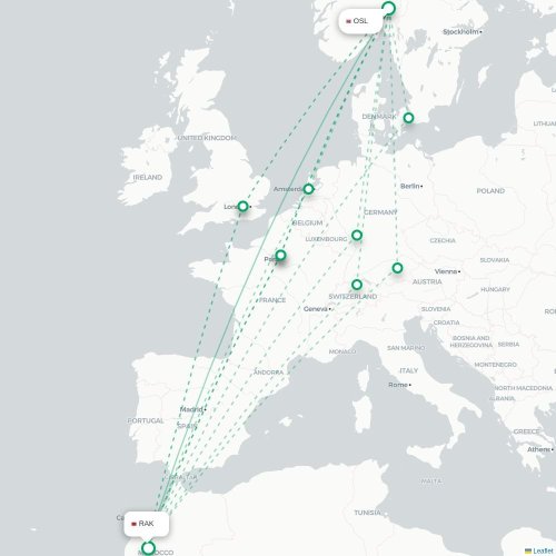 Oslo - Marrakech kort over direkte fly