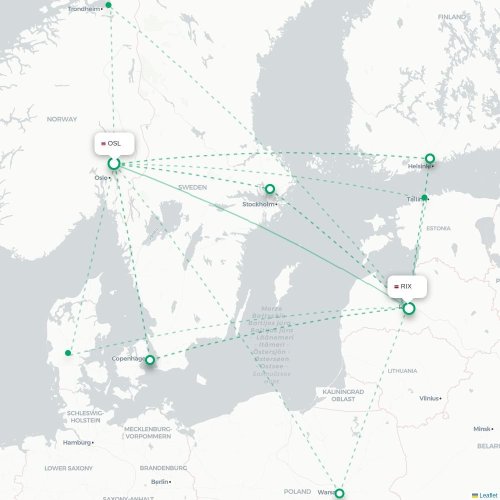Oslo - Riga karta över direktflyg