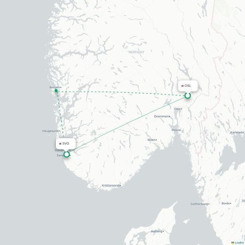 Mapa de vuelo directo Oslo - Stavanger