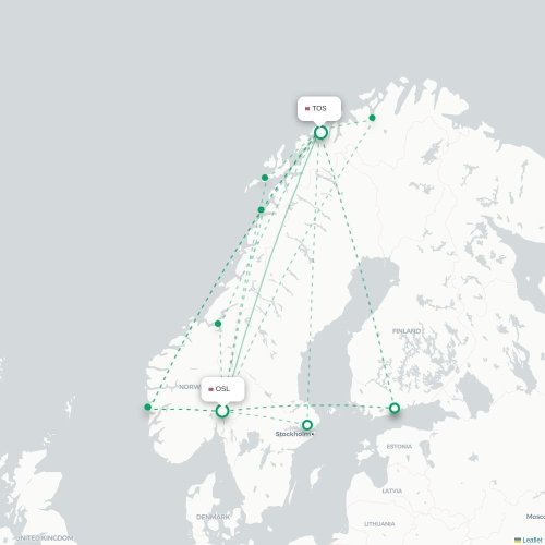 Mapa de vuelo directo Oslo - Tromso