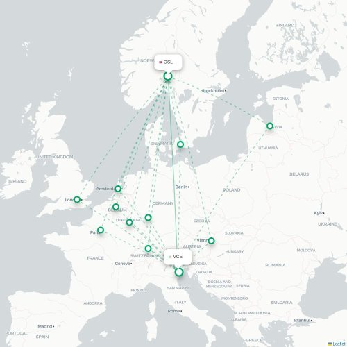 Oslo - Venedig karta över direktflyg