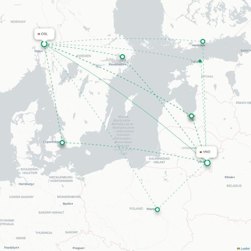Oslo - Vilnius kort over direkte fly