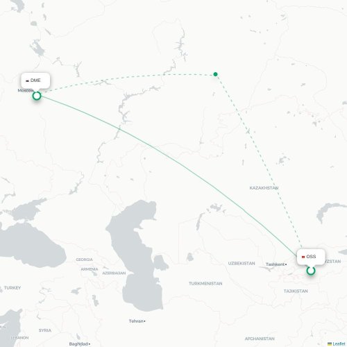 Mapa de vuelo directo Osh - Moscú