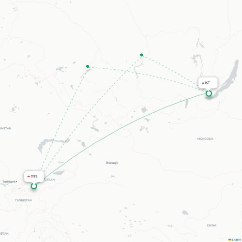 Mapa lotu bezpośredniego Osz – Irkuck