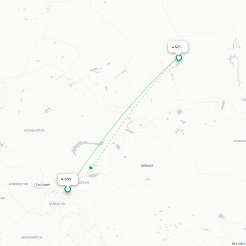 Mapa de vuelo directo Osh - Krasnoyarsk