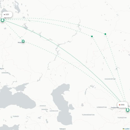 Mapa de vuelo directo Osh - San Petersburgo