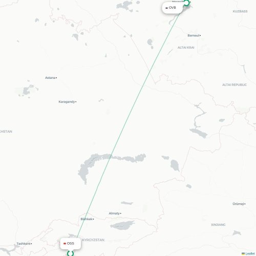 Mapa de vuelo directo Osh - Novosibirsk