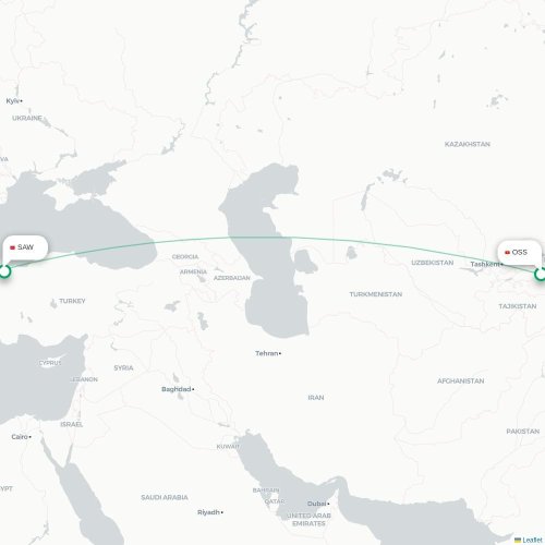 Mapa de vuelo directo Osh - Estambul