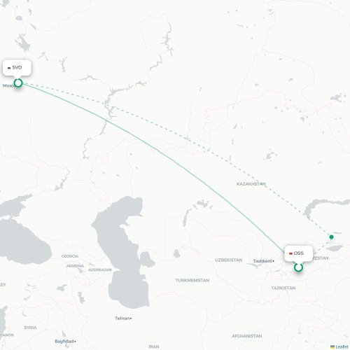 Mapa de vuelo directo Osh - Moscú