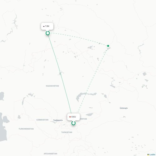 Mapa de vuelo directo Osh - Tyumen