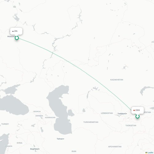 Mapa de vuelo directo Osh - Moscú