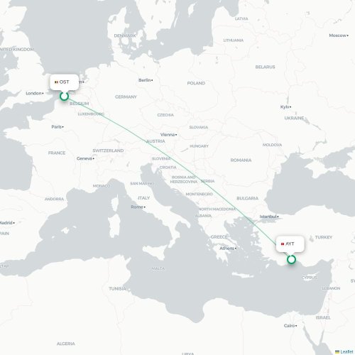 Oostende - Antalya kaart van rechtstreekse vlucht
