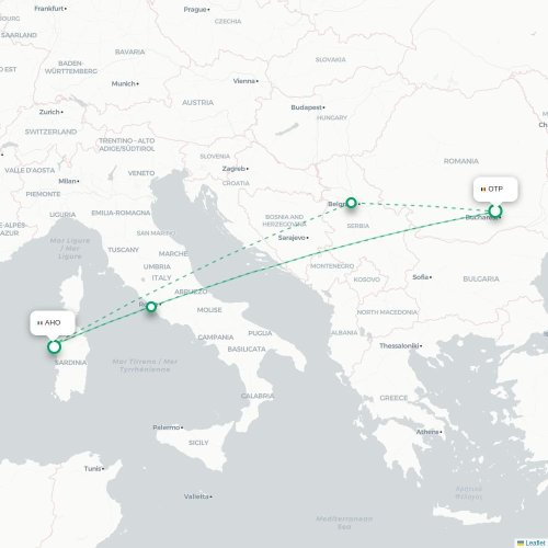 Mapa lotu bezpośredniego Bukareszt – Alghero