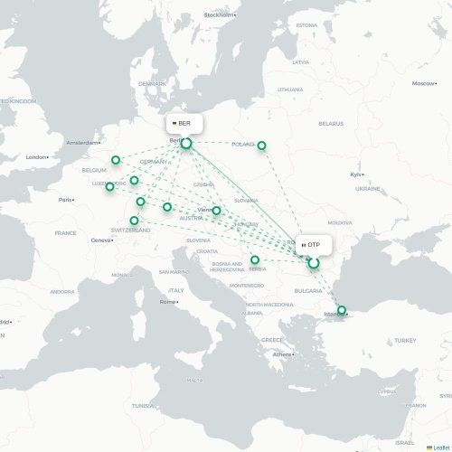 Mapa de vuelo directo Bucarest - Berlín