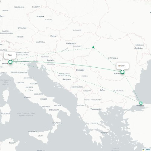 Mapa lotu bezpośredniego Bukareszt – Bergamo