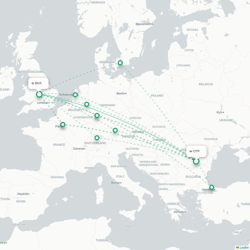 Mapa de vuelo directo Bucarest - Birmingham