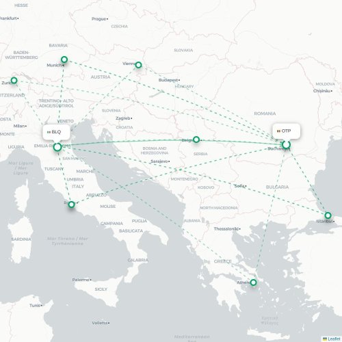 Mapa lotu bezpośredniego Bukareszt – Bolonia