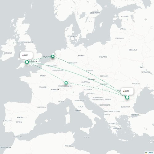 Mapa de vuelo directo Bucarest - Brístol