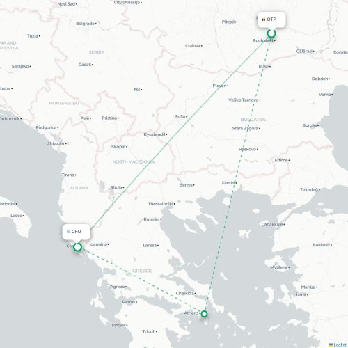 Mapa de vuelo directo Bucarest - Corfú, Corfú