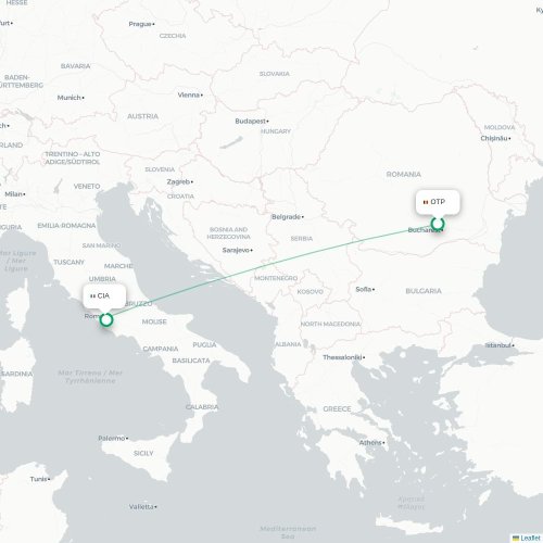 Mapa lotu bezpośredniego Bukareszt – Rzym