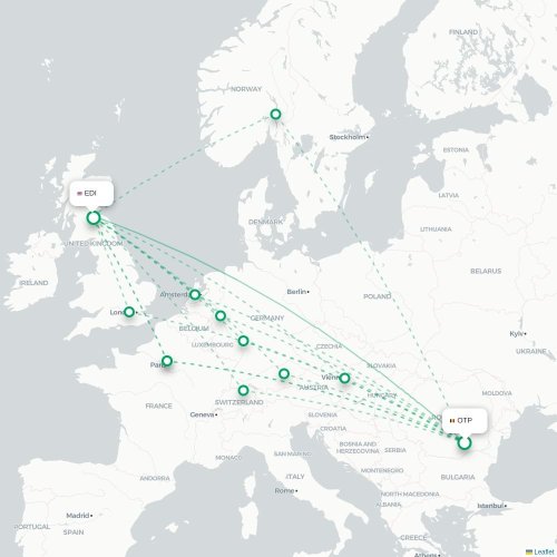 Mapa de vuelo directo Bucarest - Edimburgo