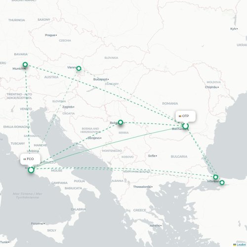 Mapa lotu bezpośredniego Bukareszt – Rzym