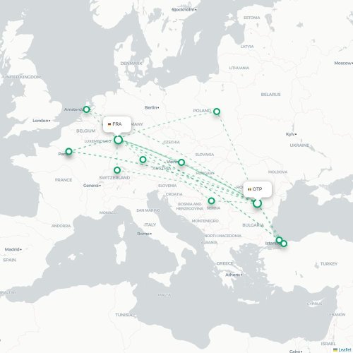 Mapa de vuelo directo Bucarest - Fráncfort