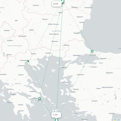 Mapa de vuelo directo Bucarest - Fira
