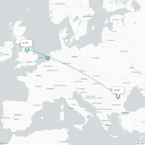 Mapa de vuelo directo Bucarest - Leeds, Condado de Yorkshire del Oeste