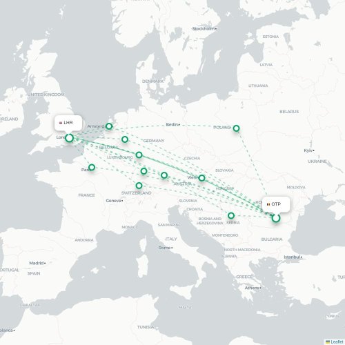 Mapa de vuelo directo Bucarest - Londres