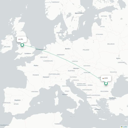 Mapa de vuelo directo Bucarest - Liverpool