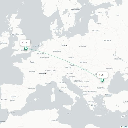 Mapa de vuelo directo Bucarest - Londres