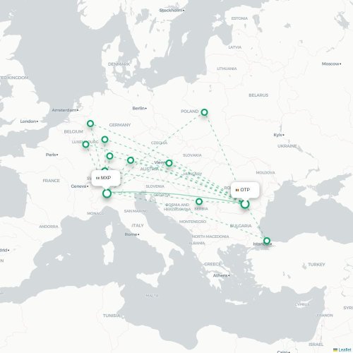 Mapa lotu bezpośredniego Bukareszt – Mediolan