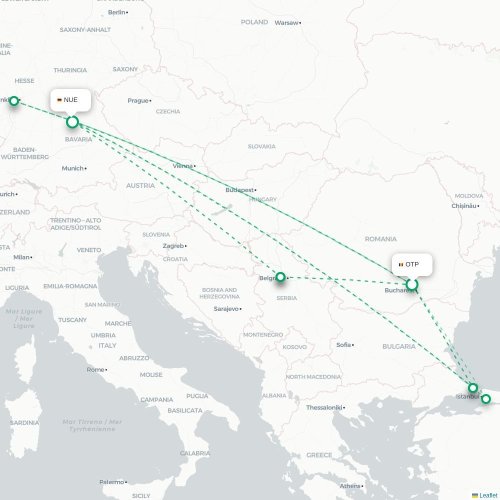 Mapa de vuelo directo Bucarest - Nuremberg