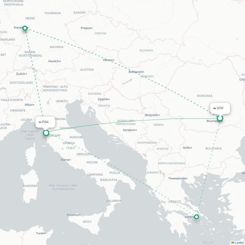 Mapa de vuelo directo Bucarest - Pisa