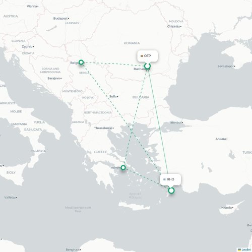 Mapa de vuelo directo Bucarest - Rodas