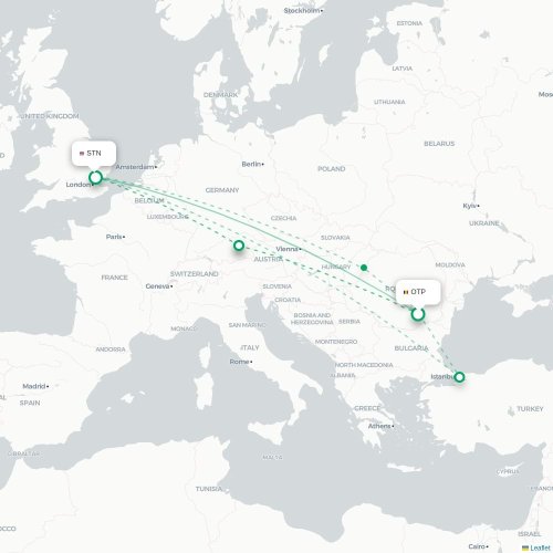 Mapa de vuelo directo Bucarest - Londres