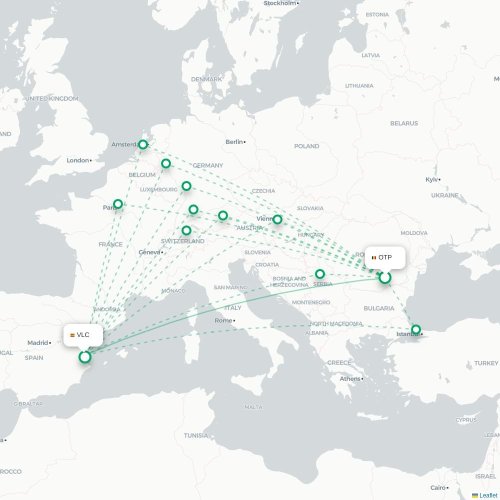 Bukarest - Valencia kort over direkte fly