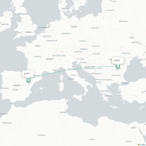 Bukarest - Zaragoza kort over direkte fly