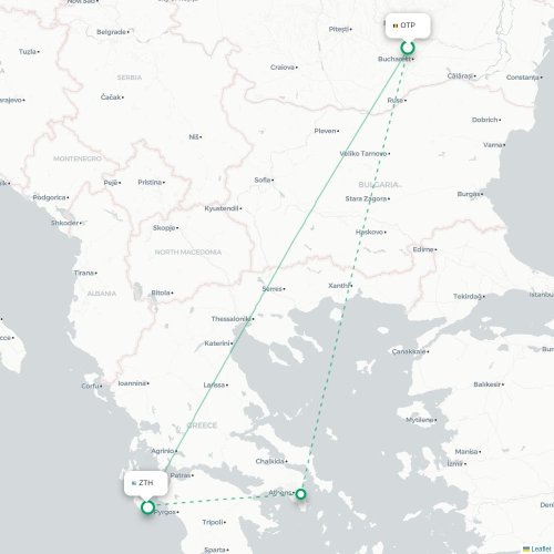 Mapa de vuelo directo Bucarest - Zakynthos