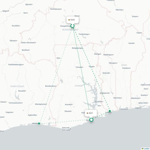 Mapa de vuelo directo Uagadugú - Acra