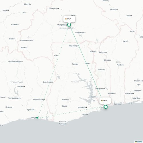 Ouagadougou - Lome karta över direktflyg