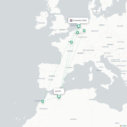 Mapa de vuelo directo Oujda - Ámsterdam