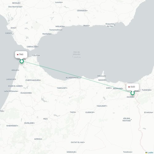 Mapa de vuelo directo Oujda - Tánger