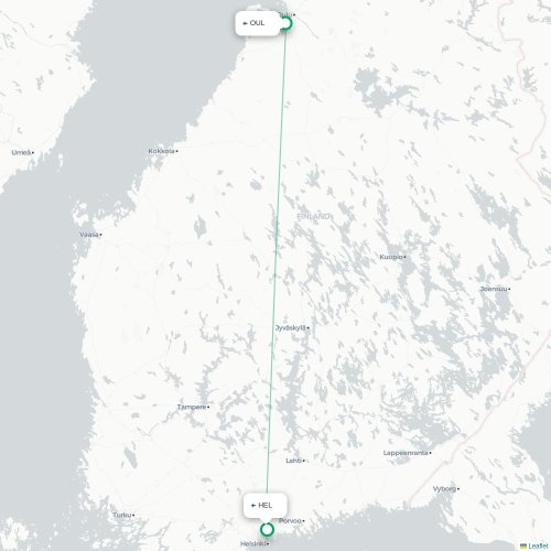 Mapa lotu bezpośredniego Oulu – Helsinki