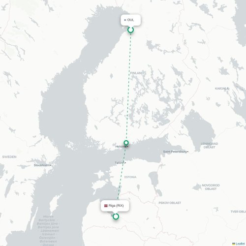 Oulu - Riga karta över direktflyg