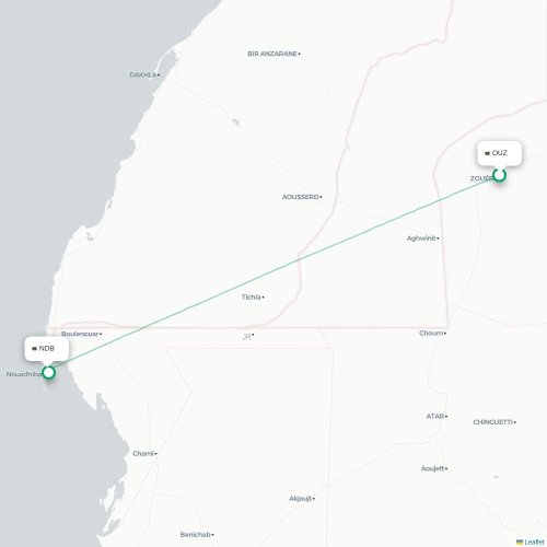 Mapa de vuelo directo Zouerate - Nuadibú