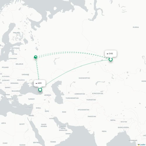 Mapa de vuelo directo Novosibirsk - Sochi