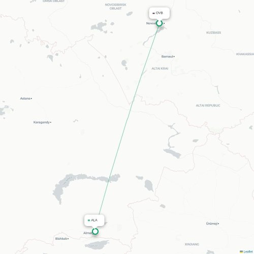 Mapa de vuelo directo Novosibirsk - Almatý